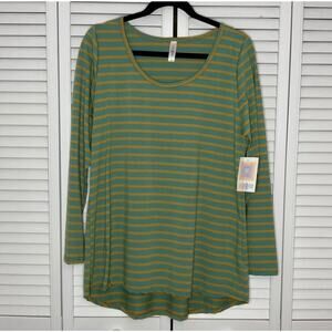 LuLaRoe Women's Lynnae Long Sleeve Striped Size XL Teal/Mustard